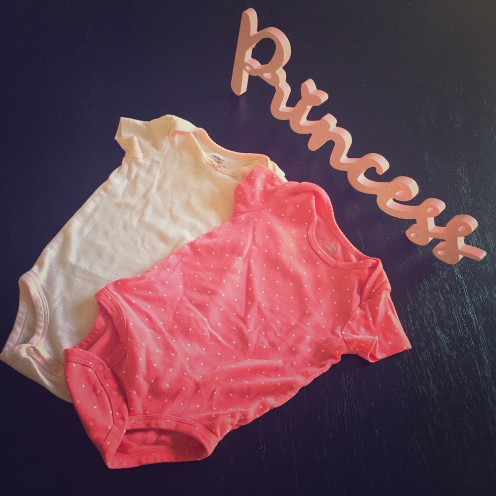 Lot of 2 Carter’s Striped and Heart Print Onesies